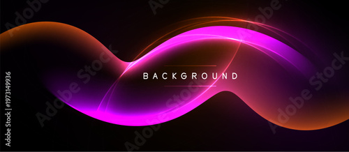 Abstract flowing lines, vibrant colors, dark background. Dynamic curves create energy, modern design element. Smooth gradients, visual impact.