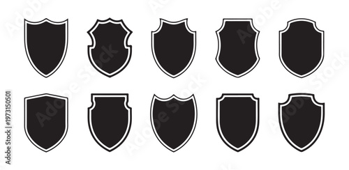 Heraldic shield shapes collection with double outlines for insignia emblems logo design and security branding.