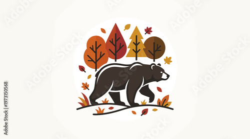 Stylized Bear Walking in an Autumn Forest