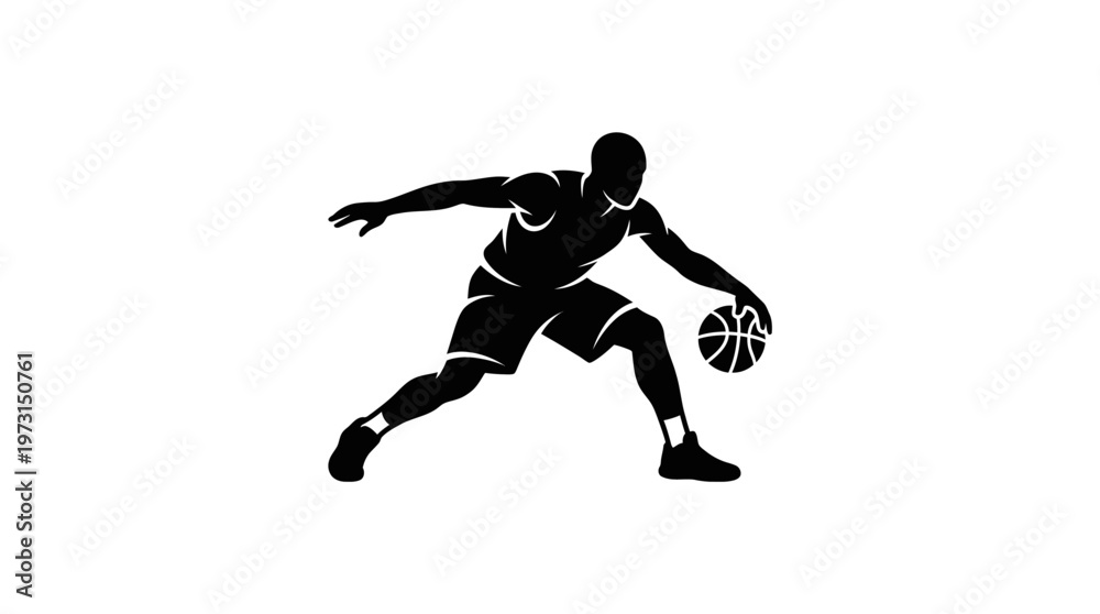 Naklejka premium Silhouette Of A Basketball Player Dribbling The Ball