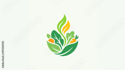 Fresh Salad Bowl Logo With Green Leaves and Carrots