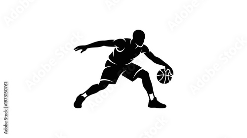 Silhouette Of A Basketball Player Dribbling The Ball