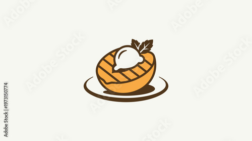 Grilled Peach with Whipped Cream and Mint