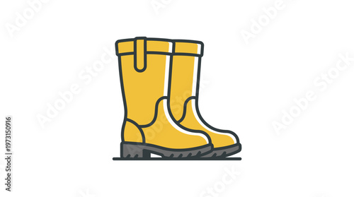 Yellow Rubber Boots Icon on White Background