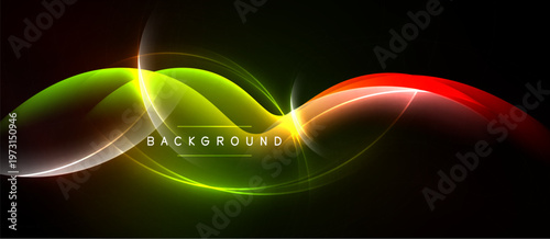 Abstract vibrant waves, glowing lines, dark background. Modern design element, dynamic composition, colorful illumination.