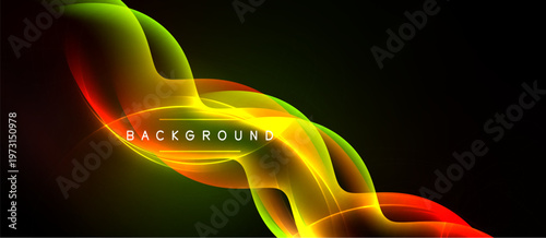 Abstract vibrant waves flow across black space. Colors blend, creating dynamic visual effect. Smooth curves suggest movement, energy.