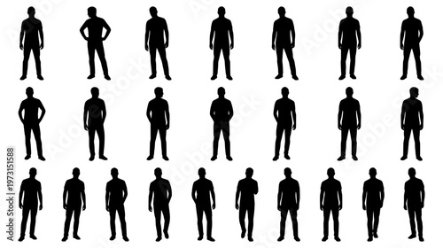 Black Silhouettes of Men in Different Standing Positions for Architectural and Graphic Design Projects