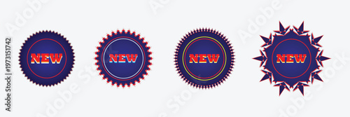 Four vibrant new badges with starburst and circular designs
