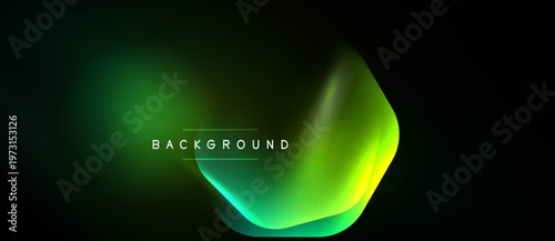 Abstract green fluid shape over black background. Gradient colors create dynamic visual effect. Text reads background. Minimalist design.