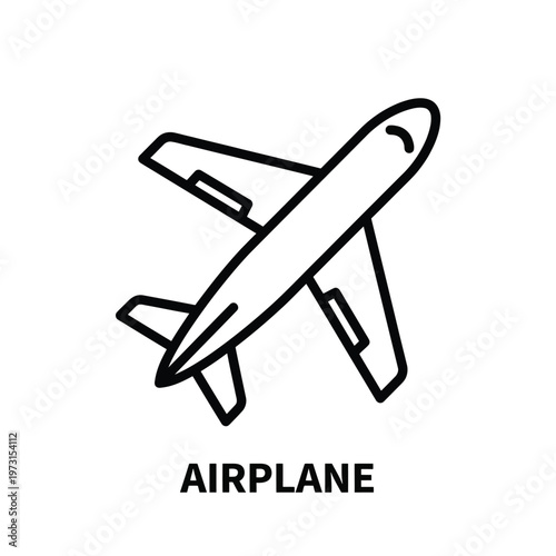 Airplane Icon, Black Line Art, Travel Symbol for Infographics and Presentations