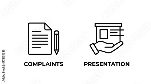 Business Complaint Presentation Icons, Hand Holding Document and Complaint Form Vector EPS