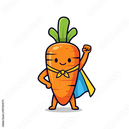 Superhero Carrot Character with Cape, Cartoon Style