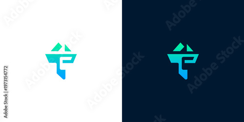 Modern Abstract Geometric Emblem with Vibrant Teal Green Gradient. Stylish Symbol for Technology, Gaming, or Corporate Branding