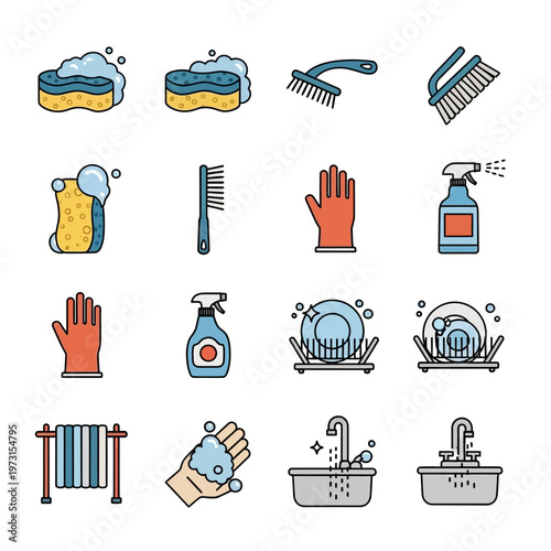 Home Cleaning Tools and Supplies Icons Set