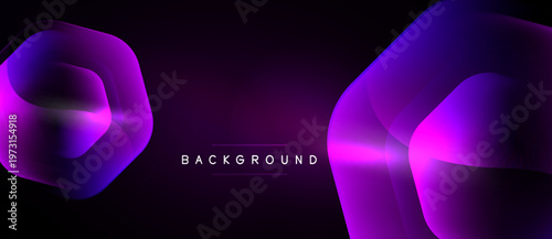 Abstract purple gradients form geometric shapes. Dark background emphasizes vibrant color transitions, creating modern visual effect.