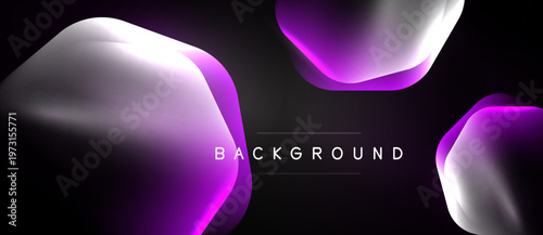 Abstract purple, white shapes over black background. Modern design, dynamic flow, smooth gradients present. Minimalist aesthetic.