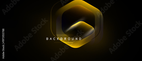 Golden hexagon shape dominates dark background. Gradient effect creates depth, modern aesthetic. Text BACKGROUND appears below design.