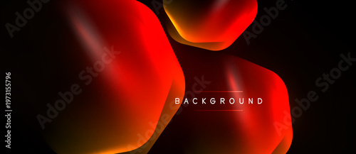 Abstract fluid shapes, vibrant reds, oranges over black background. Modern design, dynamic composition, smooth gradients present.