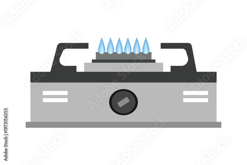 Portable Gas Stove with Blue Flames Illustration. Portable Cooking Stove. Portable Butane Gas Stove