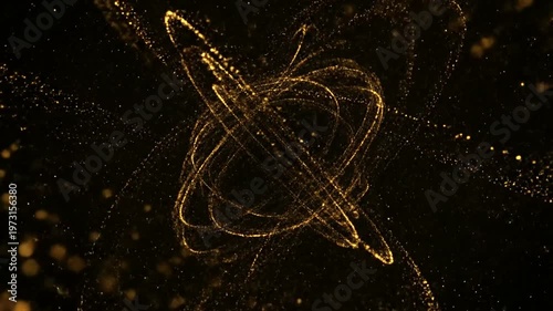 Abstract Golden Particles Flowing and Swirling in a Dark Void Creating a Mesmerizing Visual Display.