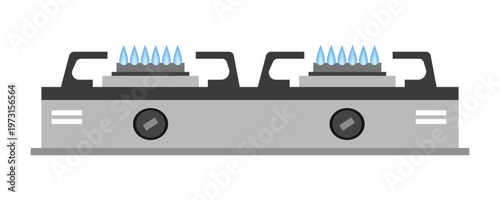 Two Burner Gas Stove with Blue Flames. Double Burner Gas Stove for Cooking. Modern Two Burner Gas Cooktop