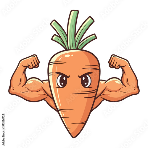 Muscular Carrot Character Flexing Biceps - Healthy Food Concept