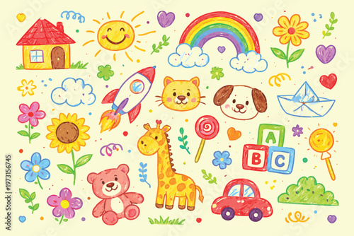 this vector set is ideal for nursery wall art, school supplies, baby shower stationery, and children's book designs.