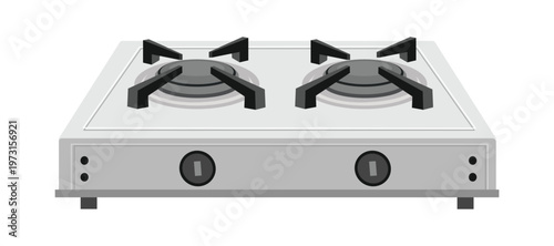 Two Burner Gas Stove Illustration. Portable Two Burner Gas Stove. Home Kitchen Double Burner