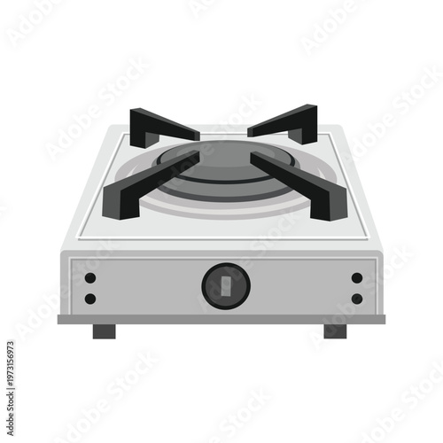 Off Burner Gas Stove Flat Illustration. Modern Single Burner Gas Cooker Appliance. Compact Gas Stove with One Burner