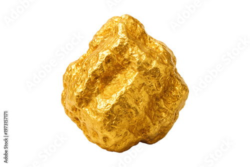 A glistening gold nugget with intricate details highly realistic on transparent background