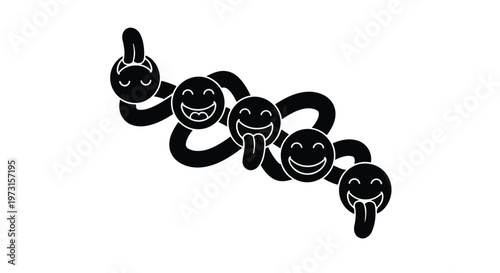 Playful cartoon worm with expressive smiley faces wiggles with joy