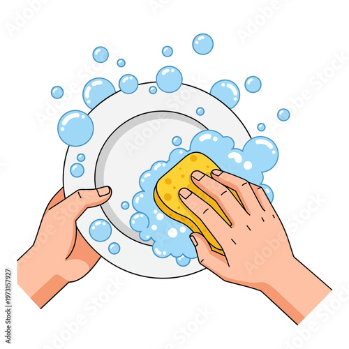 Hands Washing Plate with Sponge and Bubbles