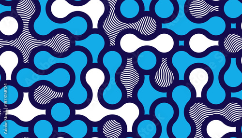 Fluid shapes dynamic seamless pattern, vector molecules endless abstract background, graphic style liquid in motion tiling wallpaper.