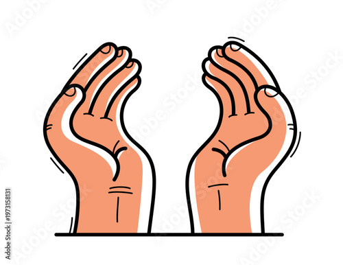 Two hands protecting and showing care vector flat style illustration isolated on white, cherish and defense concept, security and safety.