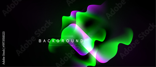 Abstract fluid shapes, vibrant colors, dark background. Modern design element, dynamic composition, gradient effects.