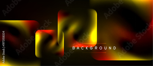 Abstract fluid shapes, vibrant colors, dark background. Modern design, dynamic composition, text label present.