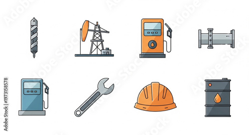 Oil and Gas Industry Icons - Equipment, Tools, and Safety Gear.