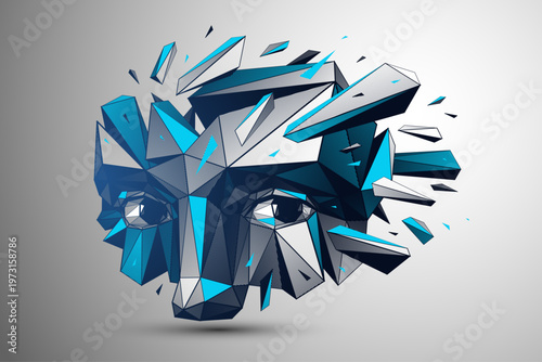 Low poly portrait of artificial consciousness expressing emotional conflict, a digital mind forming identity, vulnerability and awareness inside emerging AI systems.