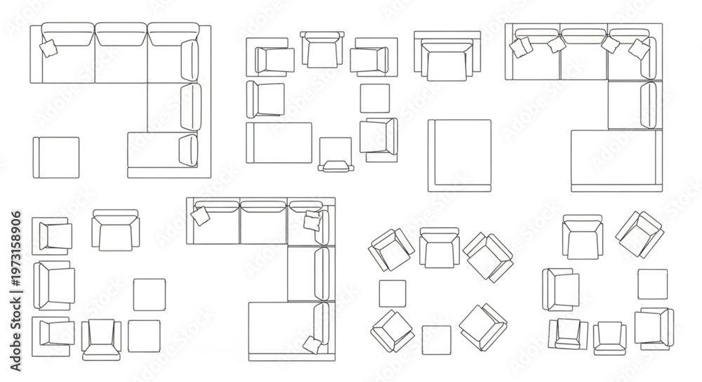 Obraz premium Diverse Furniture Layouts - Top-Down View of Interior Design Options.