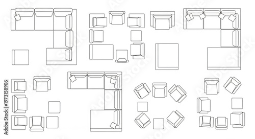 Diverse Furniture Layouts - Top-Down View of Interior Design Options.
