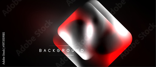 Abstract geometric shape, vibrant red highlights, silver accents. Dark background creates dramatic visual effect. Modern design element.