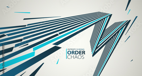 Chaos and order vector concept abstract background with lines explosion to debris in decay, 3D wallpaper with perspective lines going to chaos of destruction.