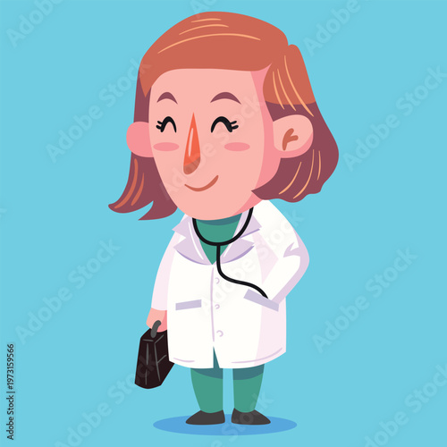 Cute Female doctor standing  cartoon vector illustration