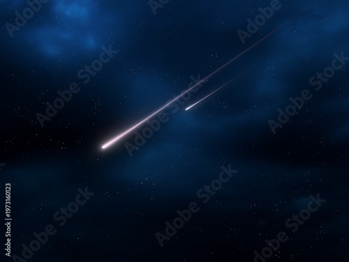 Fireballs shine brightly in the night sky. Falling bolides isolated. Meteors in the night sky with stars. Fall of meteorites
