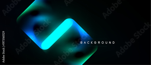 Abstract neon shapes over dark background. Vibrant turquoise, teal gradients create dynamic visual effect. Modern design element.