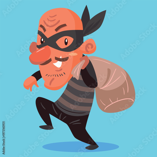 Funny thief walking carefully cartoon vector illustration