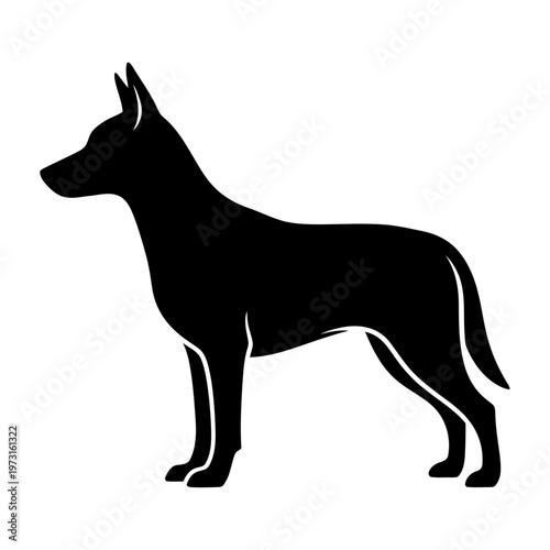 Silhouette of a German Shepherd dog standing profile view, illustration of a dog