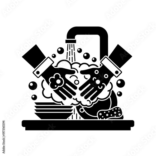 Washing Hands with Soap and Water in Sink, Hygiene and Cleanliness Concept