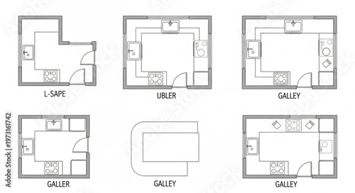 Various Kitchen Layouts - L-Shape, U-Shape, Galley, and Island Designs.