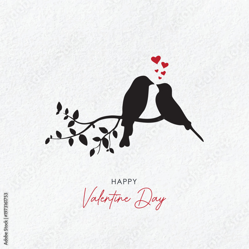Happy Valentine's Day with Love Birds on Branch